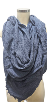 Omslagdoek grote sjaal jeansblauw mousseline stof