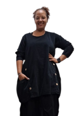 Leuke tuniek met knopen zwart corduroy
