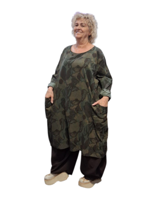 Jurk / lange tuniek groen met print corduroy