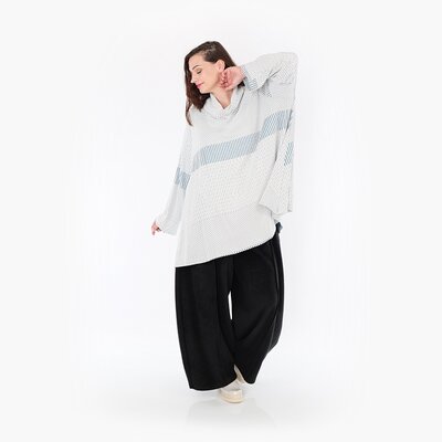 Ruime Trui Frilla Geribbeld-blauw-ecru