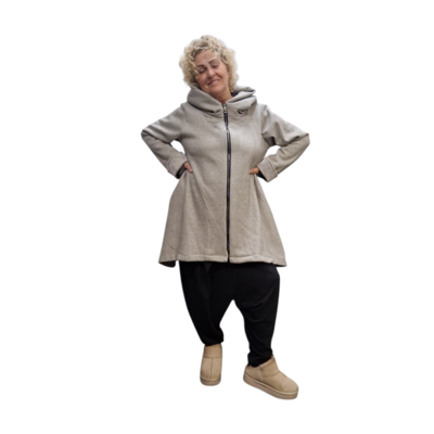Korte tussenjas beige met capuchon ribfluweel/corduroy