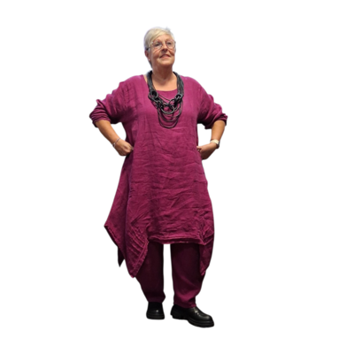 Lange-tuniek-A-lijn-paars 100%-linnen