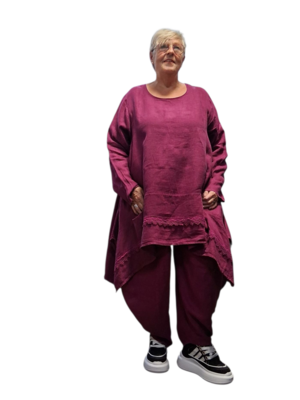 Tuniek paars A lijn 100%-linnen met kant