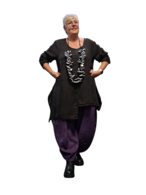 A-lijn tuniek  zwart 100%-linnen asymmetrisch