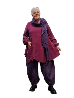 A-lijn tuniek  paars 100%-linnen met zak