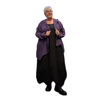 Jasje/vest purple met puntmuts, asymmetrisch 100% linnen