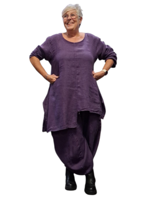 A-lijn tuniek  purple 100%-linnen asymmetrisch