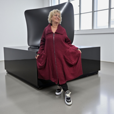 Warme wollige winterjas rood