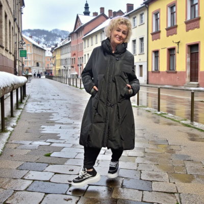 Leuke tussen jas zwart met grote kraag