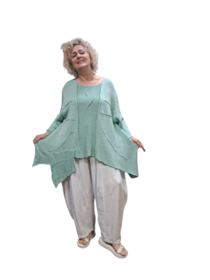 Trui mintgroen  gebreid patchwork