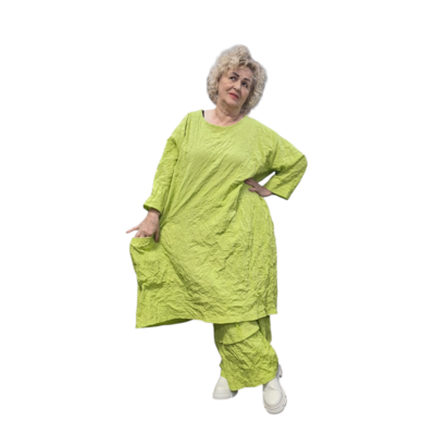 Jurk crushed limegroen gekreukte look