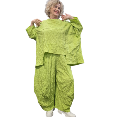 Tuniek crushed limegroen gekreukte look asymmetrisch