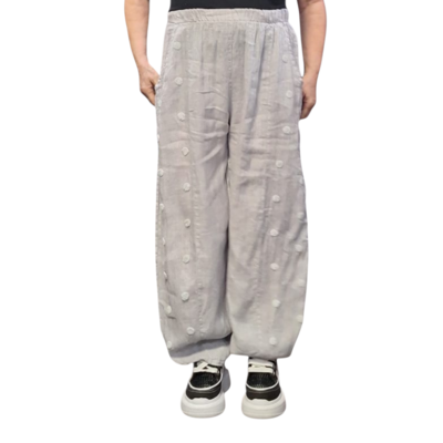 Wijde broek grijs 100% linnen