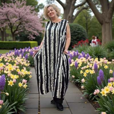 Mouwloze jurk Zas in ballonvorm zwart/wit