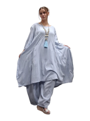 Jurk ijsblauw A-lijn100% katoen