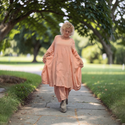 Abrikooskleurige jurk 100% katoen