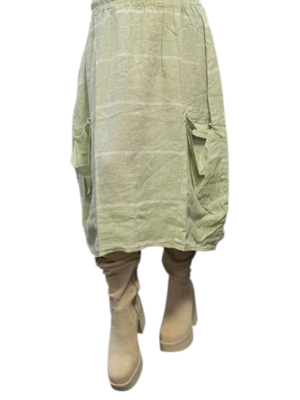 Rok groen wit met grote zakken 100% linnen
