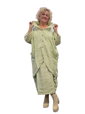 Jas-blouse groen gestreept 100% linnen