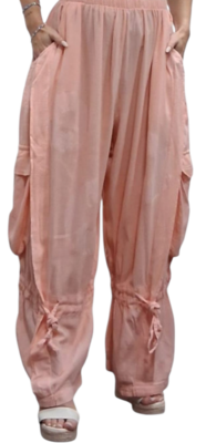 Wijde broek abrikoos met grote zakken100% cotton