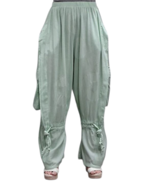 Wijde broek mint met grote zakken100% cotton