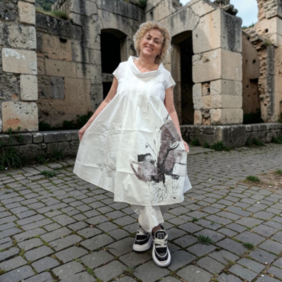 Jurk mouwloos wit met print