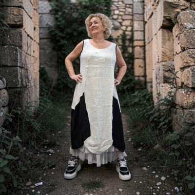 Jurk mouwloos zwart/wit