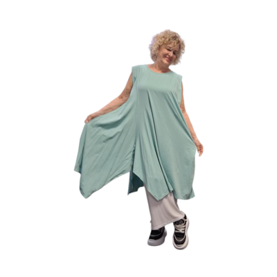 Jurk- lange mint tuniek mouwloos-tricot