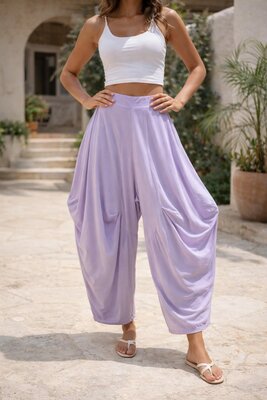 Ruim vallende ballonbroek lila