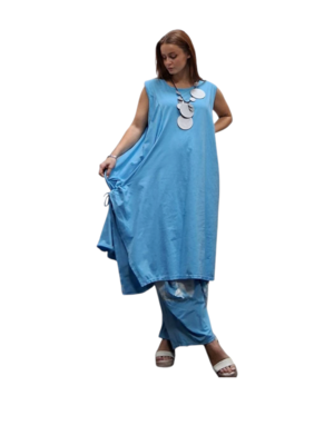 Jurk- lange licht blauw tuniek mouwloos-tricot