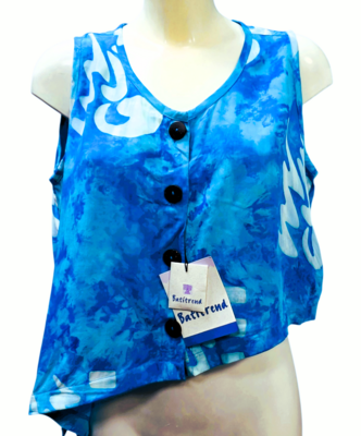 Top mouwloos blauw batik