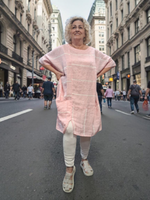 Roze witte tuniek 100% linnen