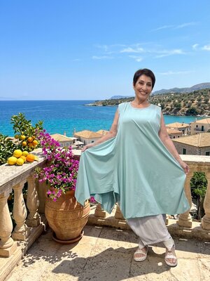 Jurk- lange mint tuniek mouwloos-tricot