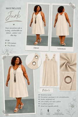 Curvy jurk zand V-hals voor en achter