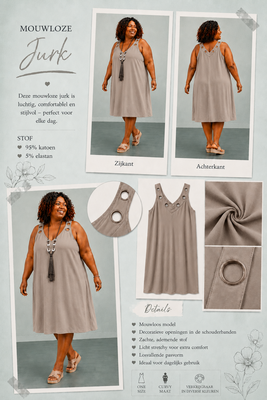 Curvy jurk taupe V-hals voor en achter