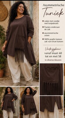 Een eigentijdse tuniek choco met asymmetrische zoom
