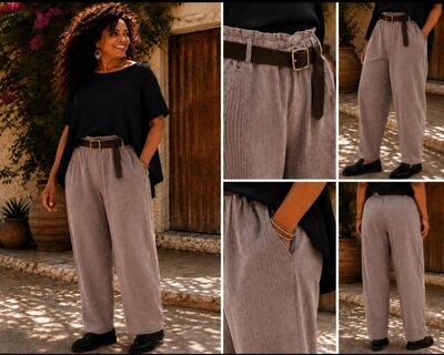 Stretchbroek taupe 2 soorten stof