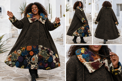 Warme-winterjas-bruin-met-ballonkraag-en-printdetails