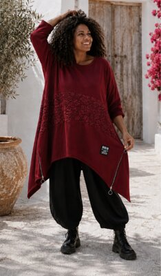 Bordeauxrode A-lijn sweater met rits