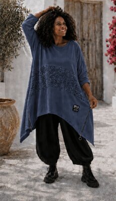 Blauwkleurige   A-lijn sweater met rits