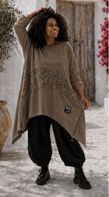 Taupekleurige  A-lijn sweater met rits