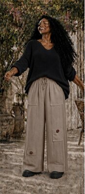 Wijde broek taupe mousseline stof