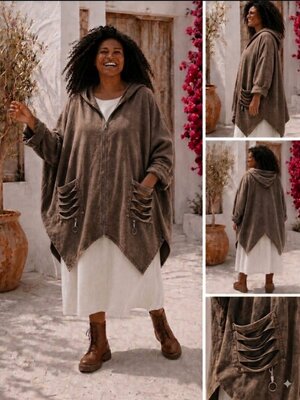 Stoer oversized Sweatvest-jas bruin met unieke zakdetails stonewashed