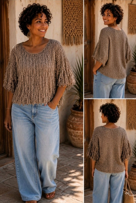 Trui beige gemêleerd  grove bouclé
