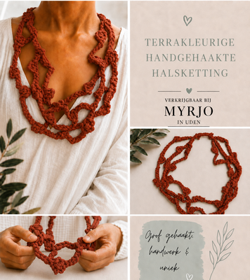 Handgemaakte grof gehaakte ketting terra