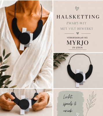 Handgemaakte ketting zwart-wit-grijs