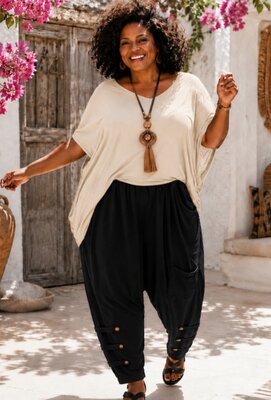 Curvy Zouavebroek zwart met knoopjes