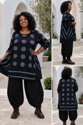 Tijdloze tuniek, Zwart met unieke Printdetails
