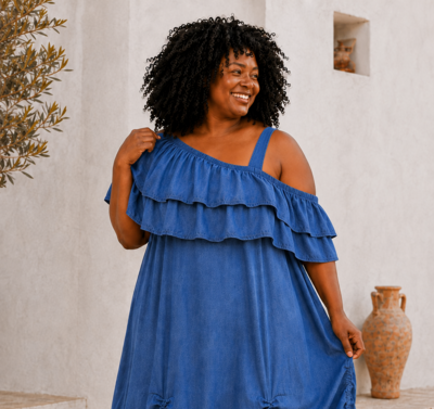 Myrjo Denim Dream – Losse Volantkraag 💙