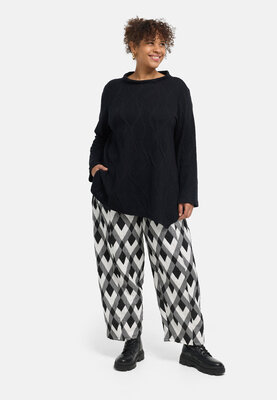 'Lova' tuniek - zwart -  katoenstretch, structuurpatroon