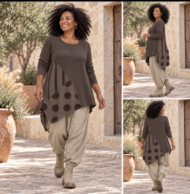 Speelse Stippen Tuniek Bruin – Stoer, Comfortabel & Uniek Mousseline